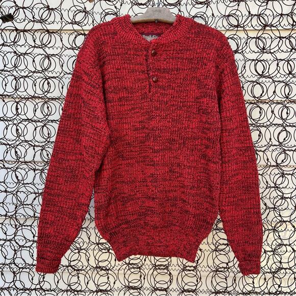 Vintage rough cut knit Henley sweater with faux wood buttons gorpcore outdoorsy